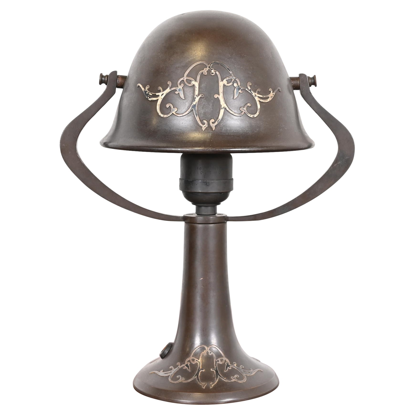 Heintz Antique Arts & Crafts Sterling Silver on Bronze Desk Lamp For Sale