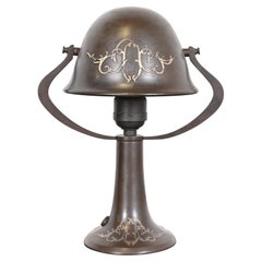 Lampe de bureau ancienne Arts & Crafts en argent sterling sur bronze Heintz