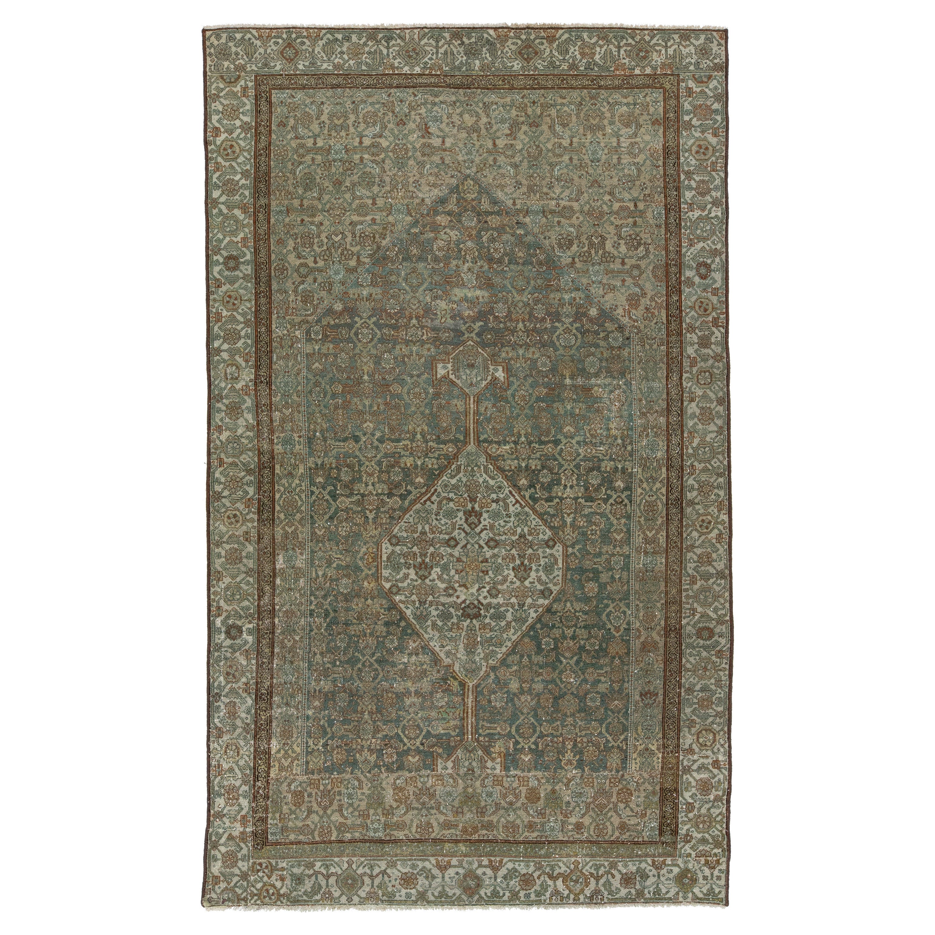 Antique Bibikabad Blue Handmade Persian Wool Rug with Allover Floral Pattern For Sale