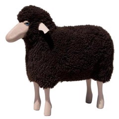 Small handmade sheep in curly brown fur by Hans Peter Krafft, Meier Germany.