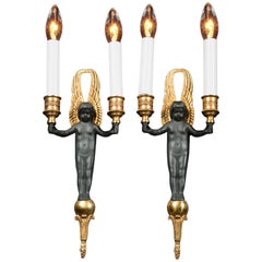Pair of Winged Putti Empire Sconces, French 20th Century