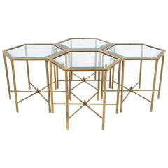 Set of Four Octagonal Faux Bamboo Brass Mastercraft Side Tables