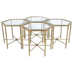 Set of Four Octagonal Faux Bamboo Brass Mastercraft Side Tables