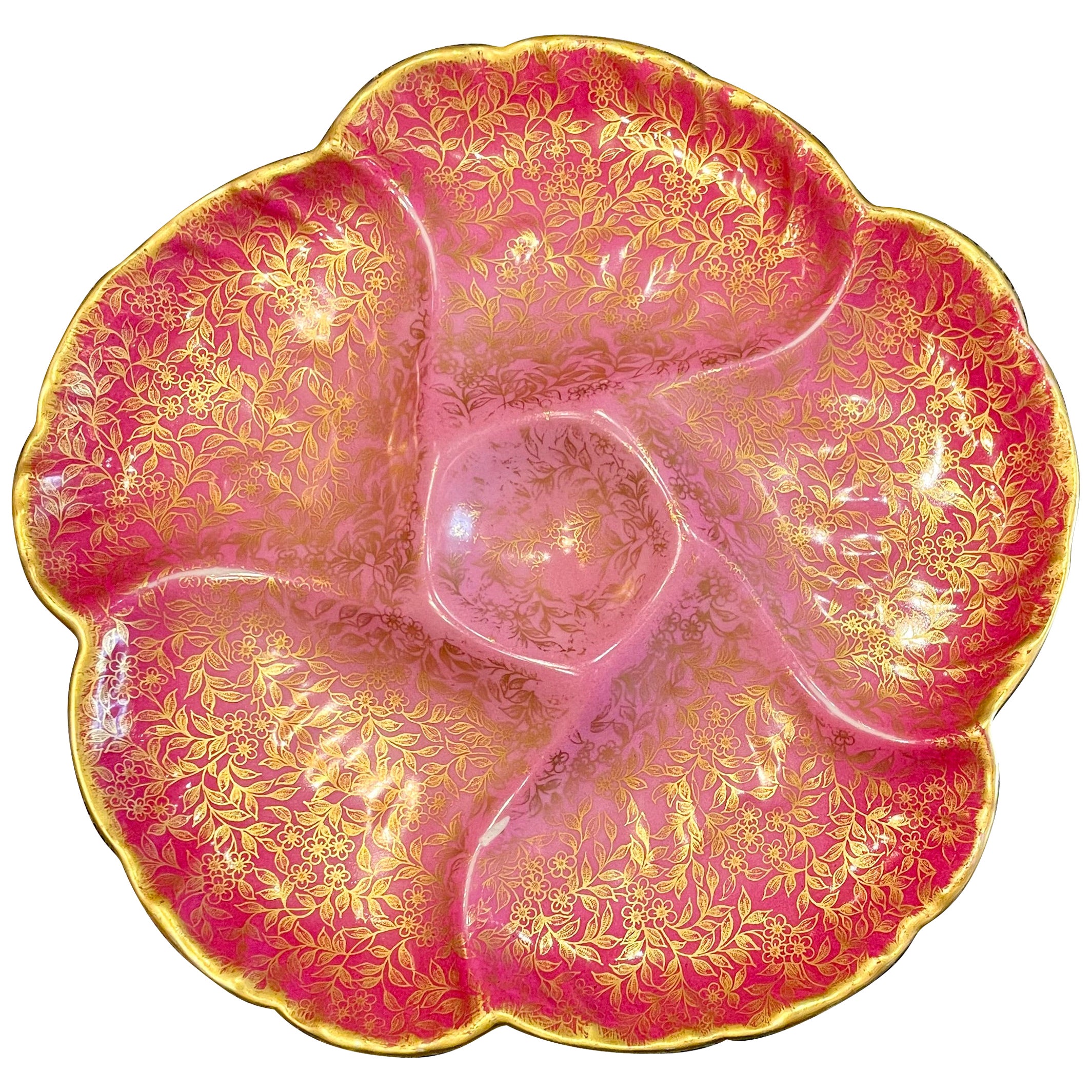 Antique French Limoges "C.F.H." Red & Gold Porcelain Oyster Plate, Circa 1880's. For Sale