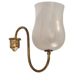 Vintage Italian Designer, Wall Light, Brass, Glass, Italy, 1930s