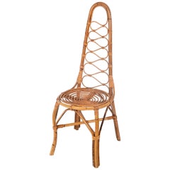 Stuhl mit hoher Rückenlehne aus Rattan und Korbweide im Stil von Bonacina, Italien, 1960er Jahre