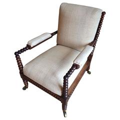 Antique 19th Century Single Upholstered Bobbin Side Armchair, England