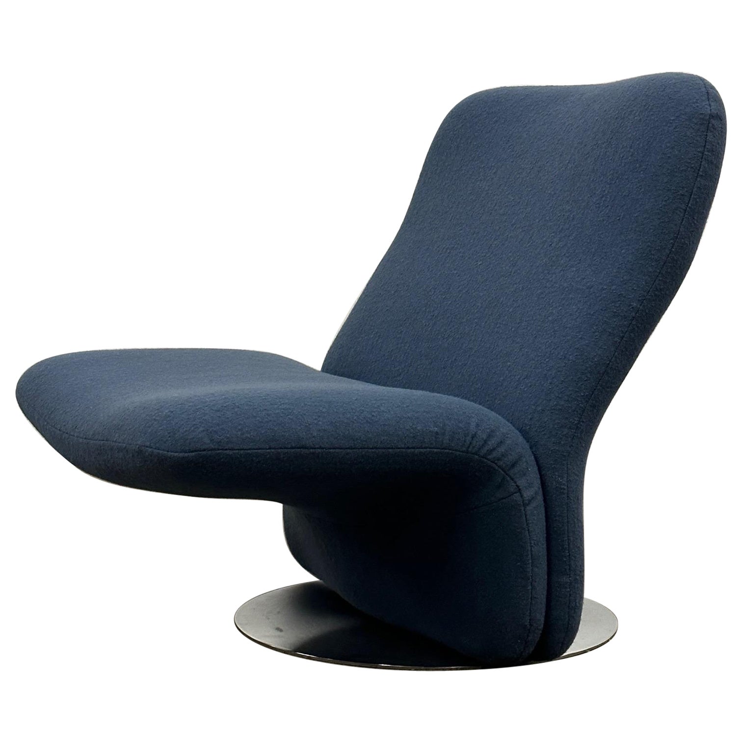 Space Age Swivel Lounge Chair in Navy Wool For Sale