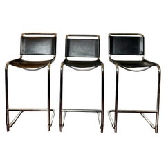 A set of 3 post modern bar stools by Mart Stam, circa 1980s. Chromed tubular