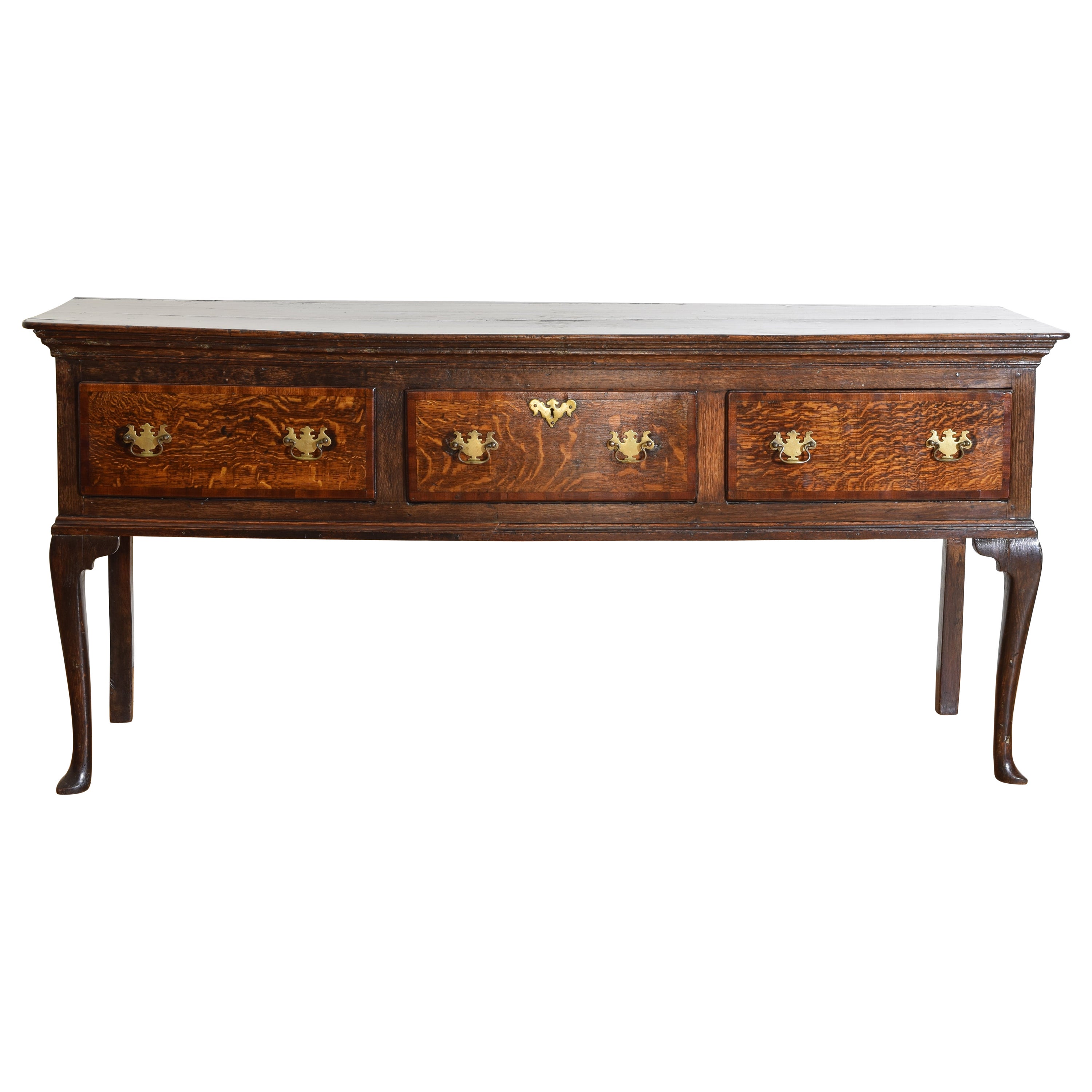 English, George III Period Figured Oak 3-Drawer Dresser Base, ca, .1760-1770