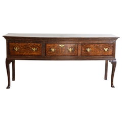 Antique English, George III Period Figured Oak 3-Drawer Dresser Base, ca, .1760-1770
