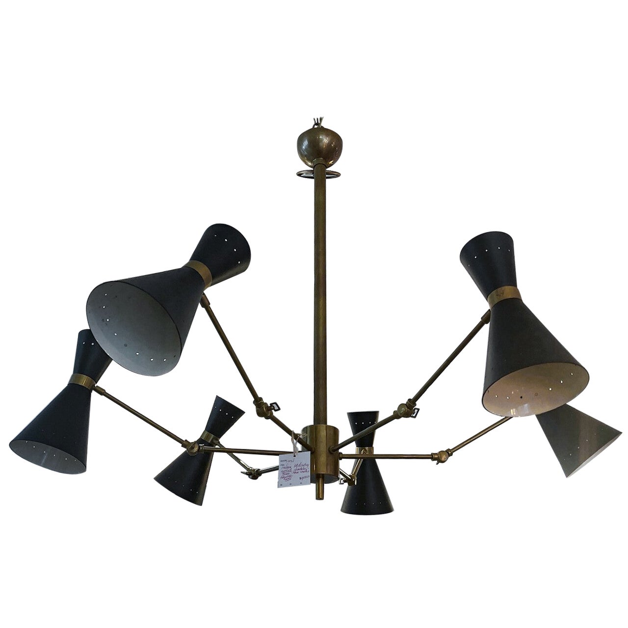 Mid Century Stilnovo 6 Arm Double Cone Chandelier