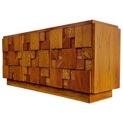 Used Lightly Restored, Paul Evans Style, Lane Brutalist, Staccato or Mosaic Dresser  