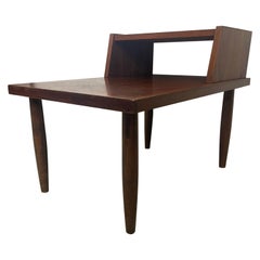 Used Walnut Toned Mid Century Modern Accent Table.