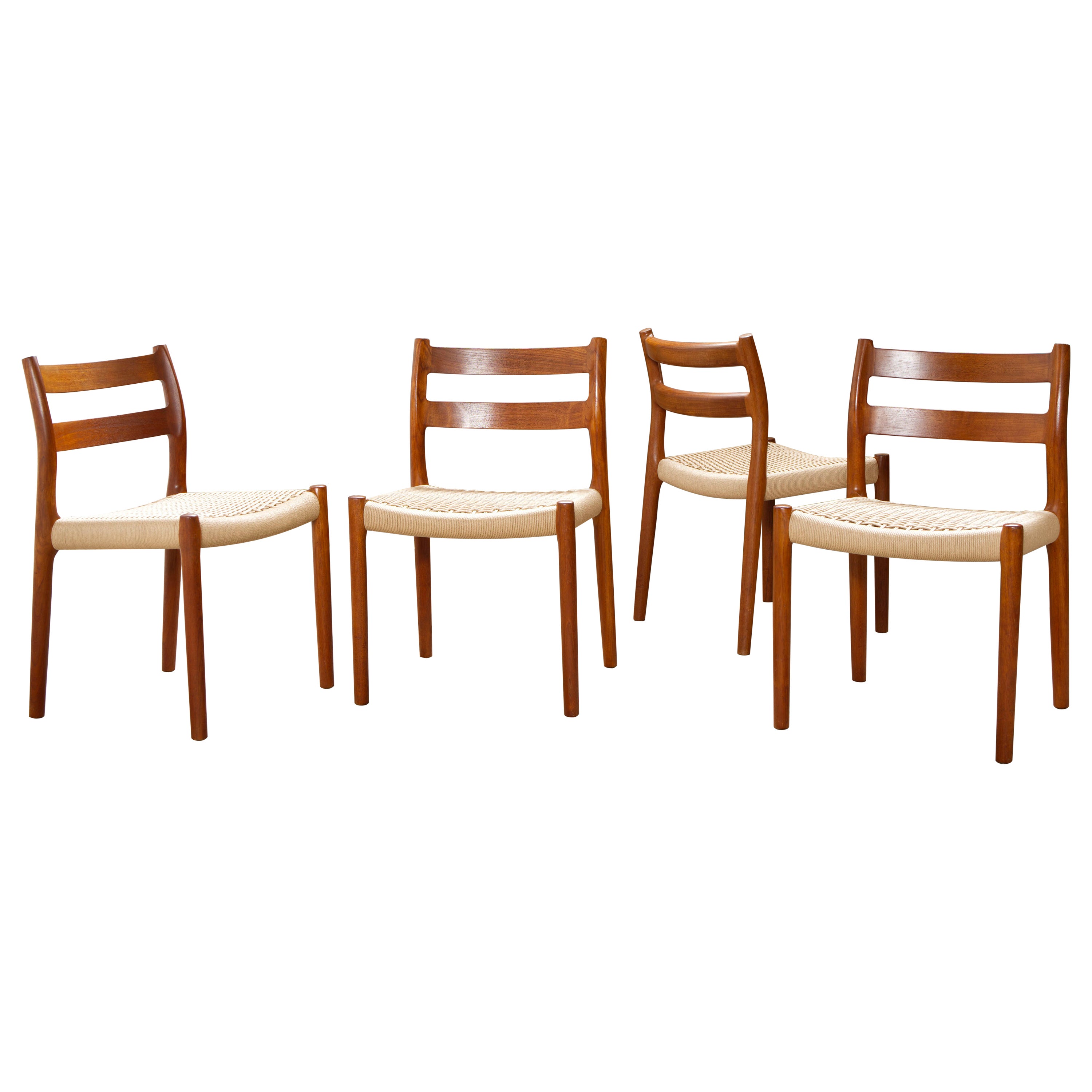 Set of 4 'Model 84' Teak & Papercord Dining Chairs by Niels Otto Møller. For Sale