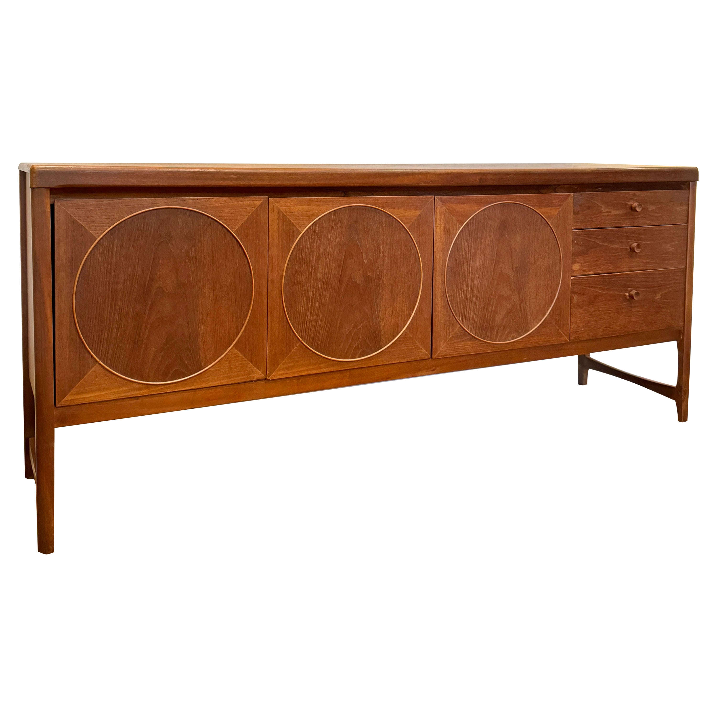 Mid century modern circles teak sideboard by Nathan Furniture, circa 1960s For Sale