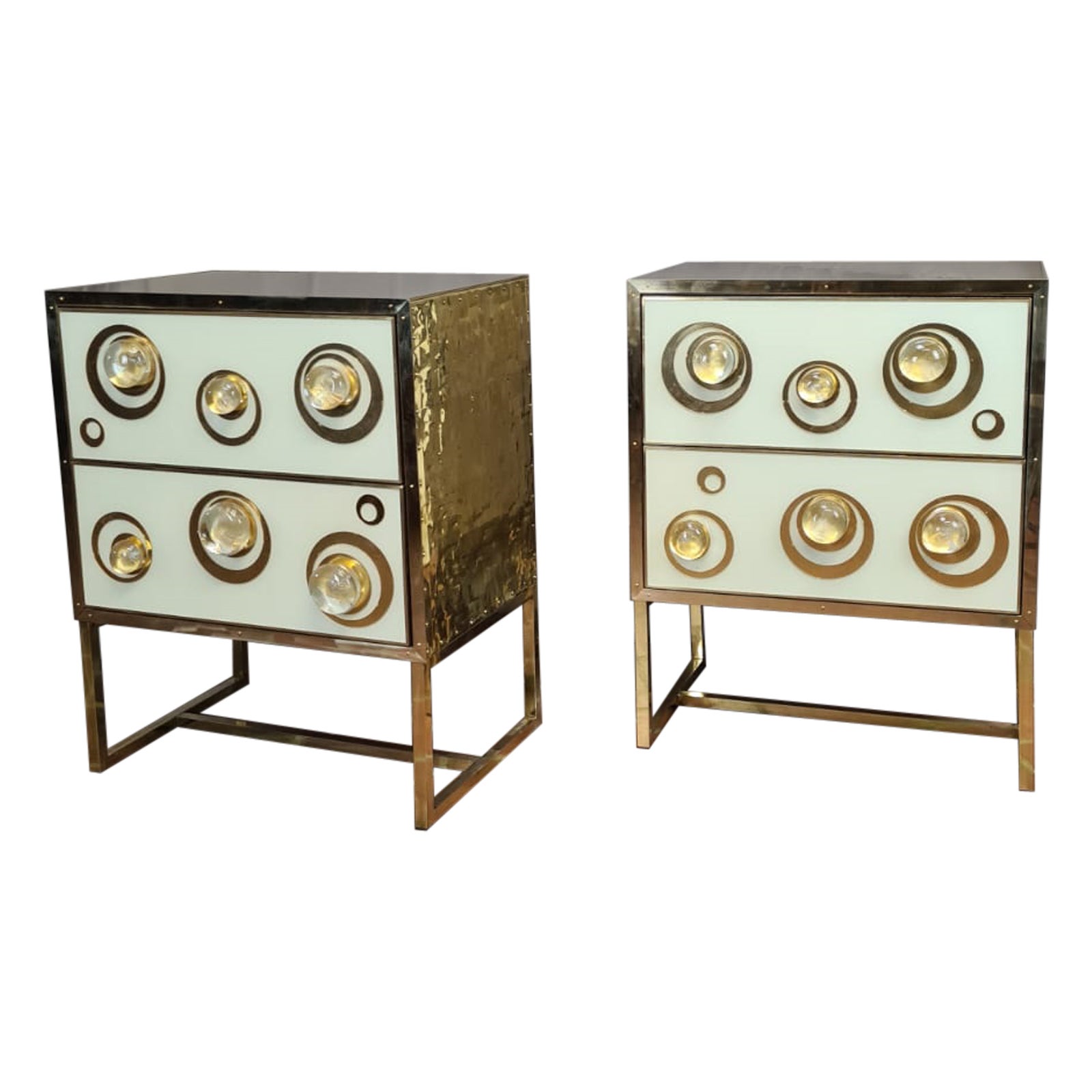 Couple Bedside tables in Murano glass Style mid-century Embossed brass available