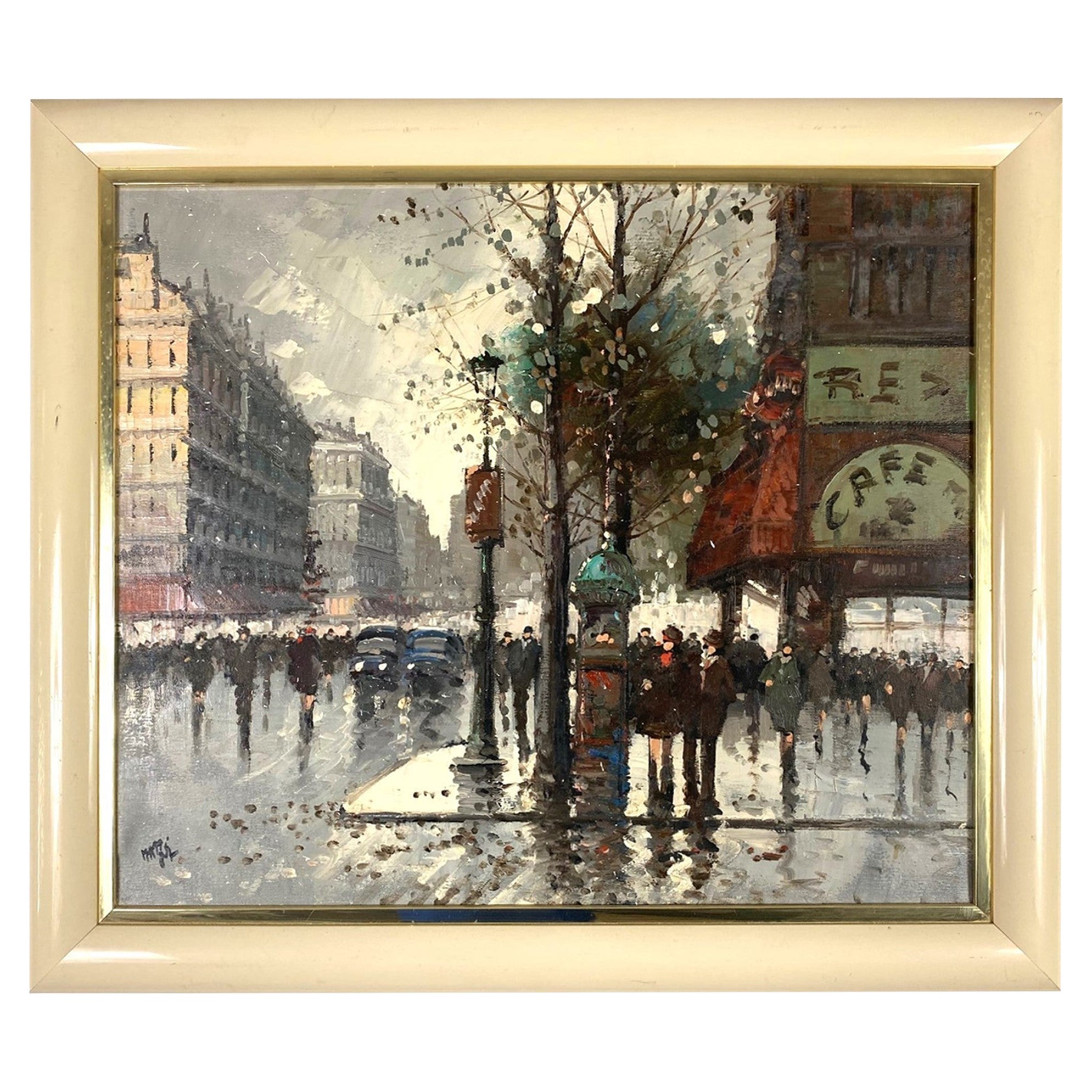 French Street Painting Oil Canvas For Sale