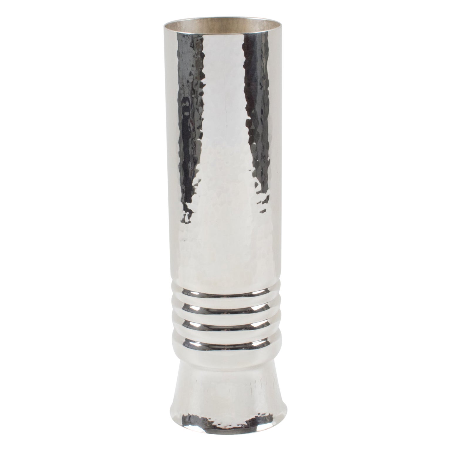 Silver Plate Embossed Tall Tumbler Vase, Italy 1980s For Sale