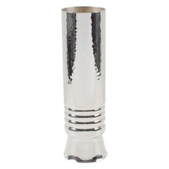 Retro Silver Plate Embossed Tall Tumbler Vase, Italy 1980s