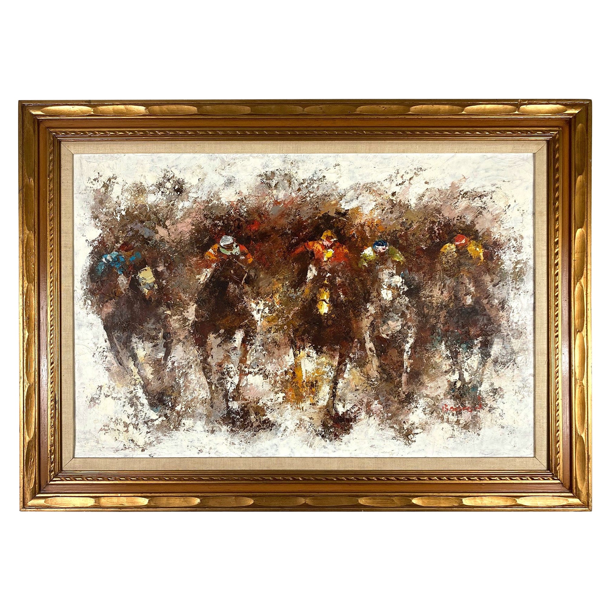 Horse Racing Oil On Canvas Painting For Sale