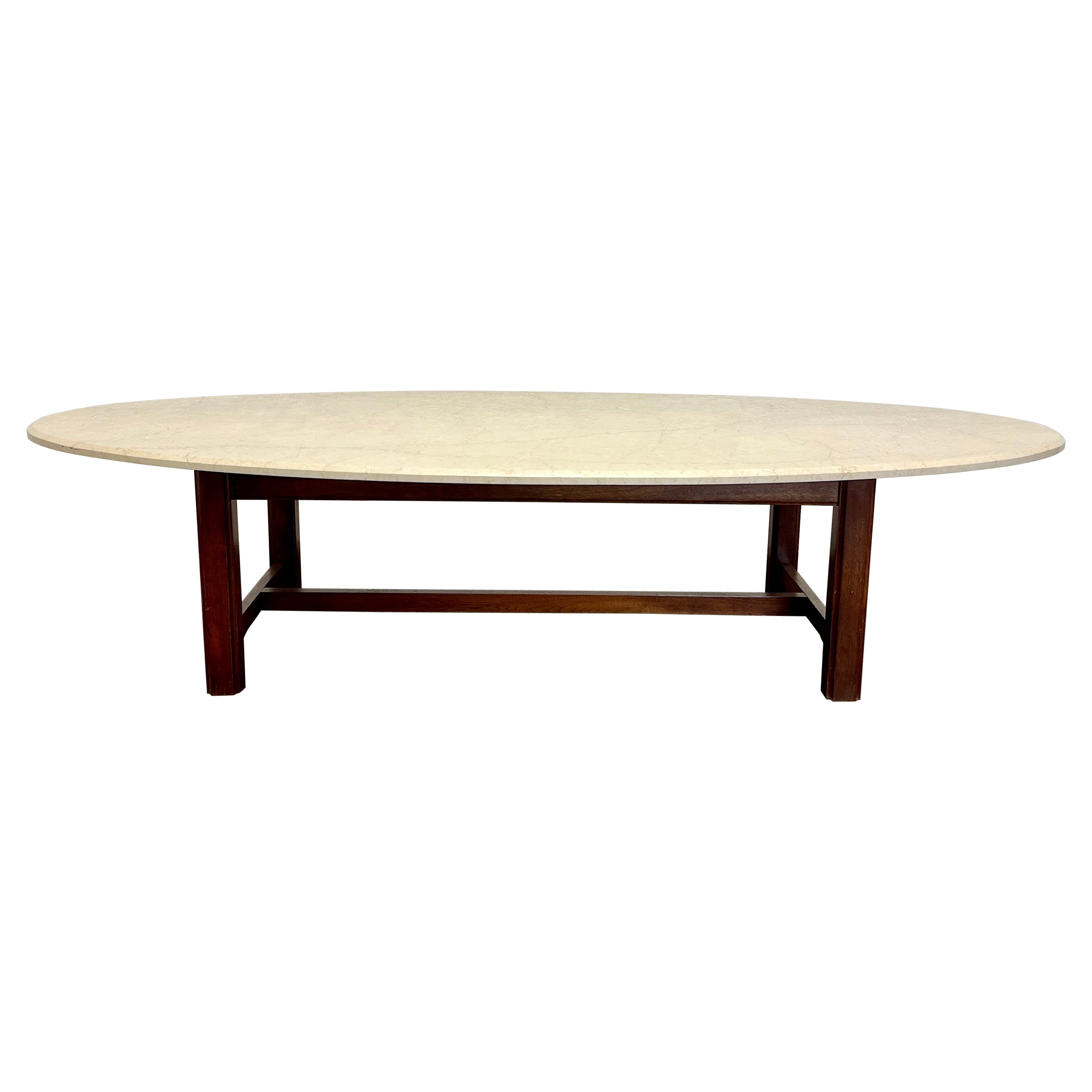 Mid Century Marble Oval Coffee Table For Sale