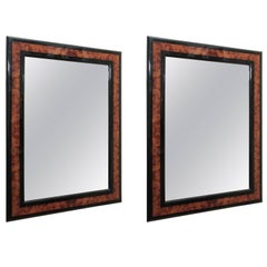 Pair of Burled Wood and Ebony Mid-Century Mirrors, circa 1970