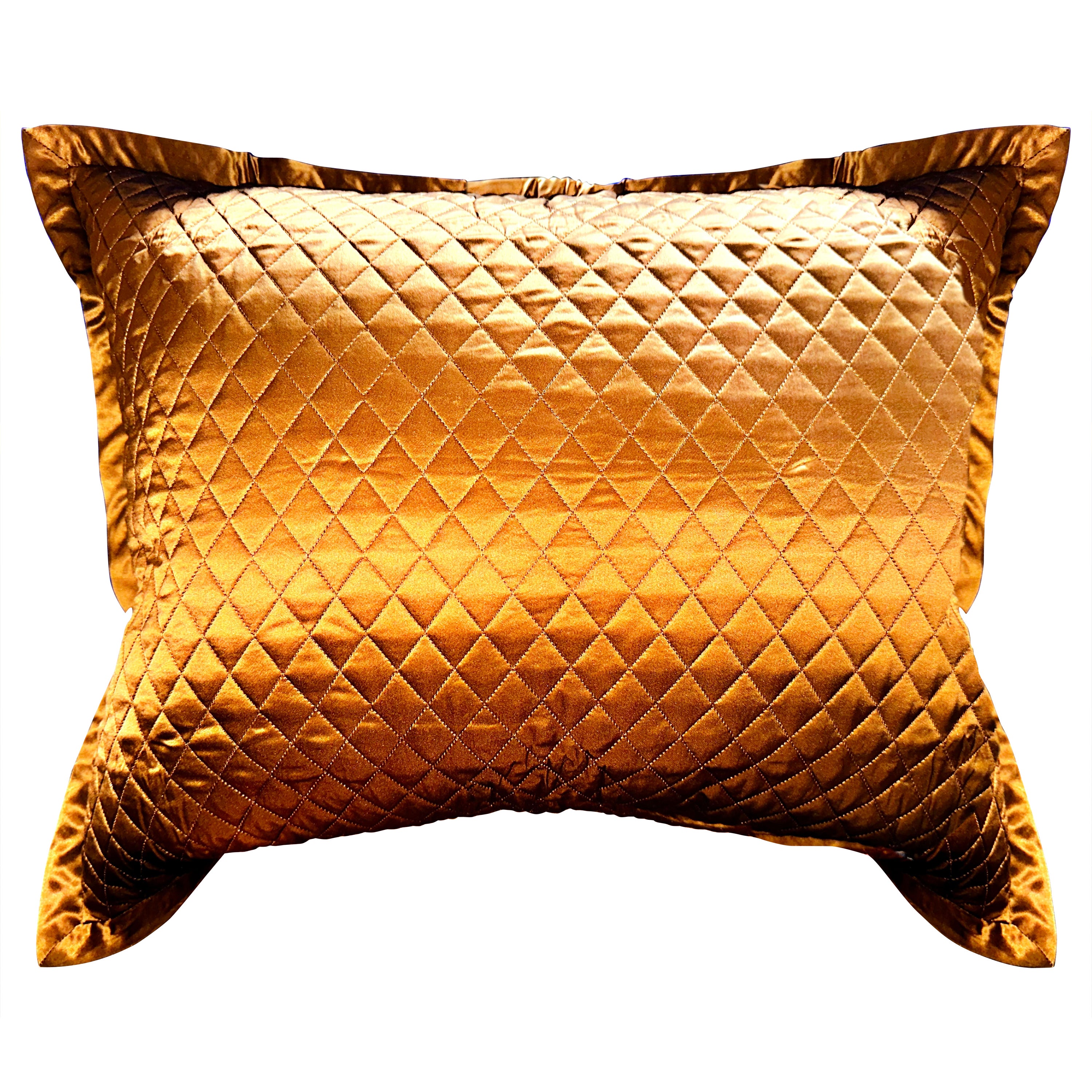 Silk Charmeuse Diamond Quilted Standard Pillow sham with flange, Cognac, Amber For Sale