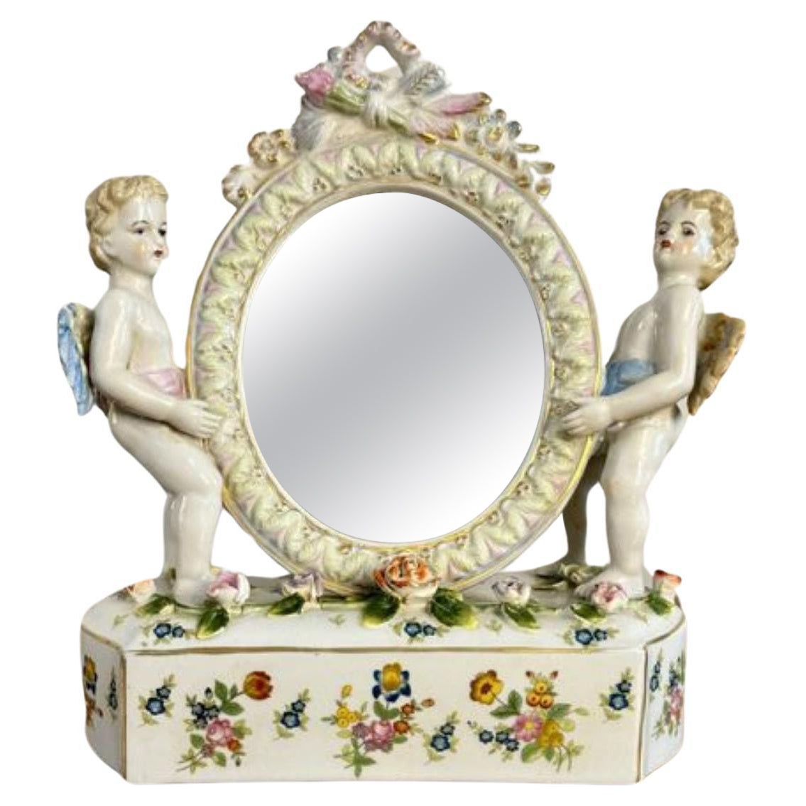 Pretty antique porcelain dressing table mirror For Sale