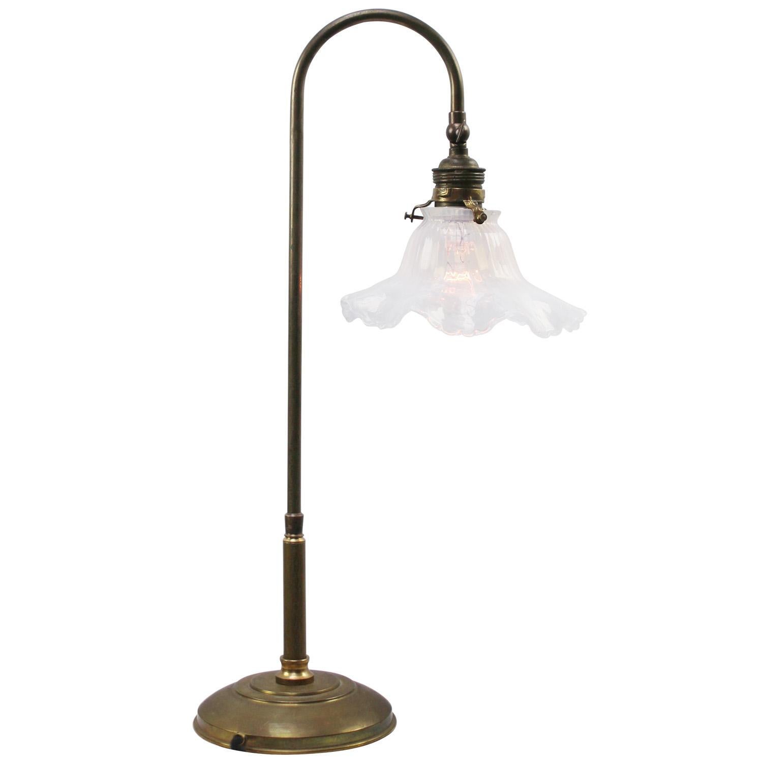 Art Nouveau French Brass & Glass Table Desk Light For Sale