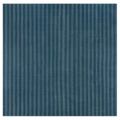 Indischer Dhurrie-Teppich aus der Mitte des Jahrhunderts, blau gestreift, Baumwolle