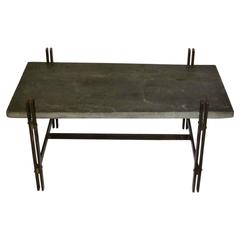 1960s Rectangular Coffee Table with Slate Top, Bronze Frame, France, Mid-Century