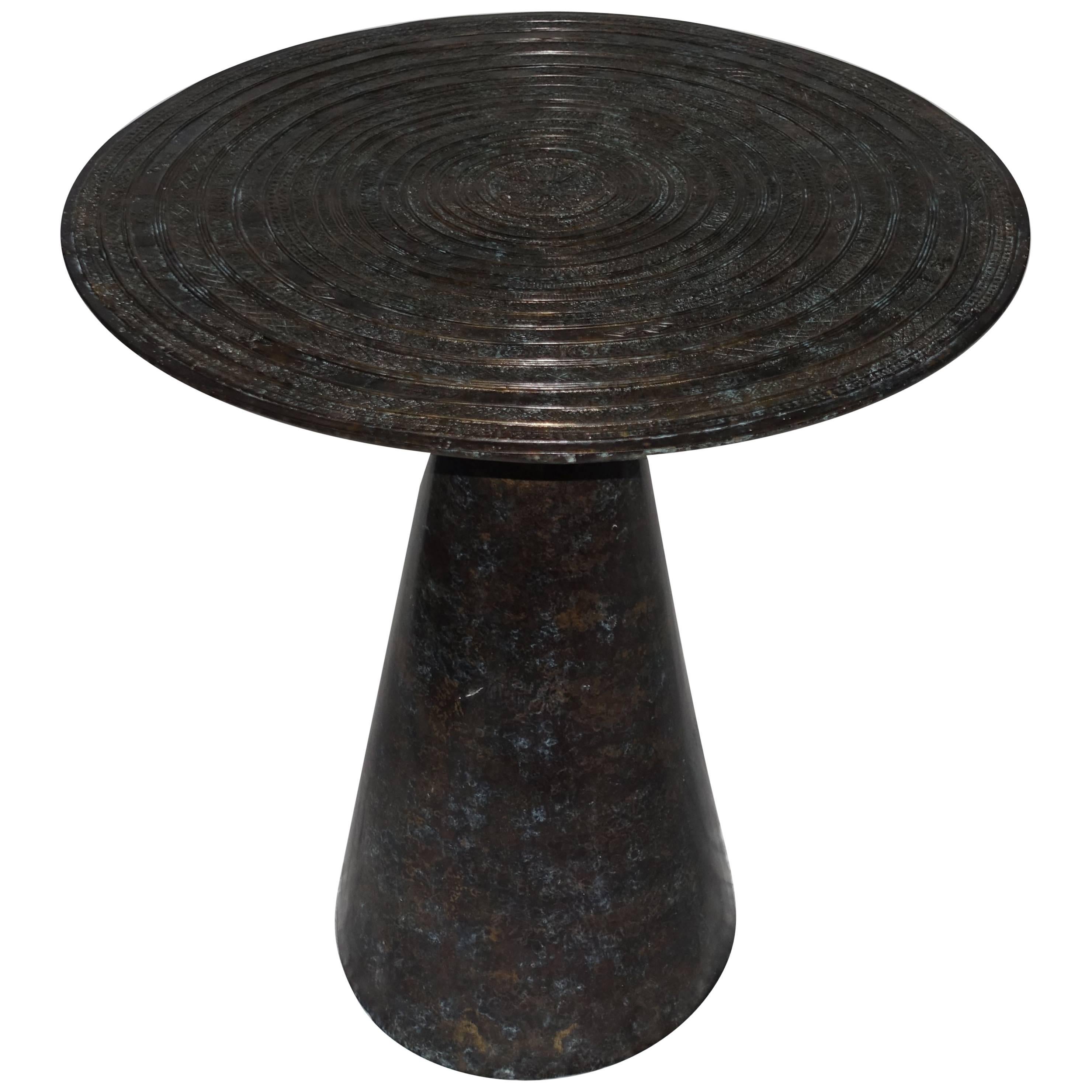 Chieftain Drum-Top Bronze Side Table, Cambodia, Contemporary