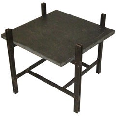 1960s Square Side Table with Slate Top, Bronze Frame, France, Mid-Century