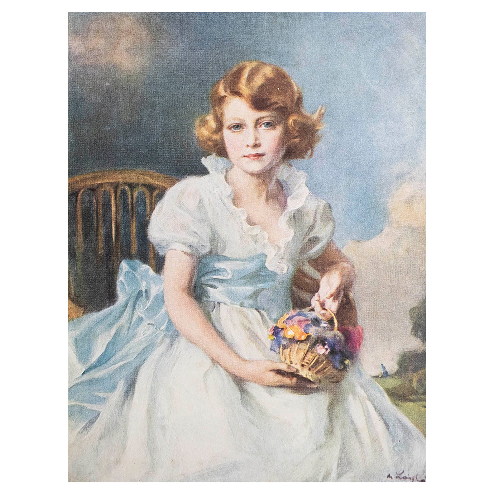 Original Vintage Print of Princess Elizabeth After Philip De László. 1930's For Sale