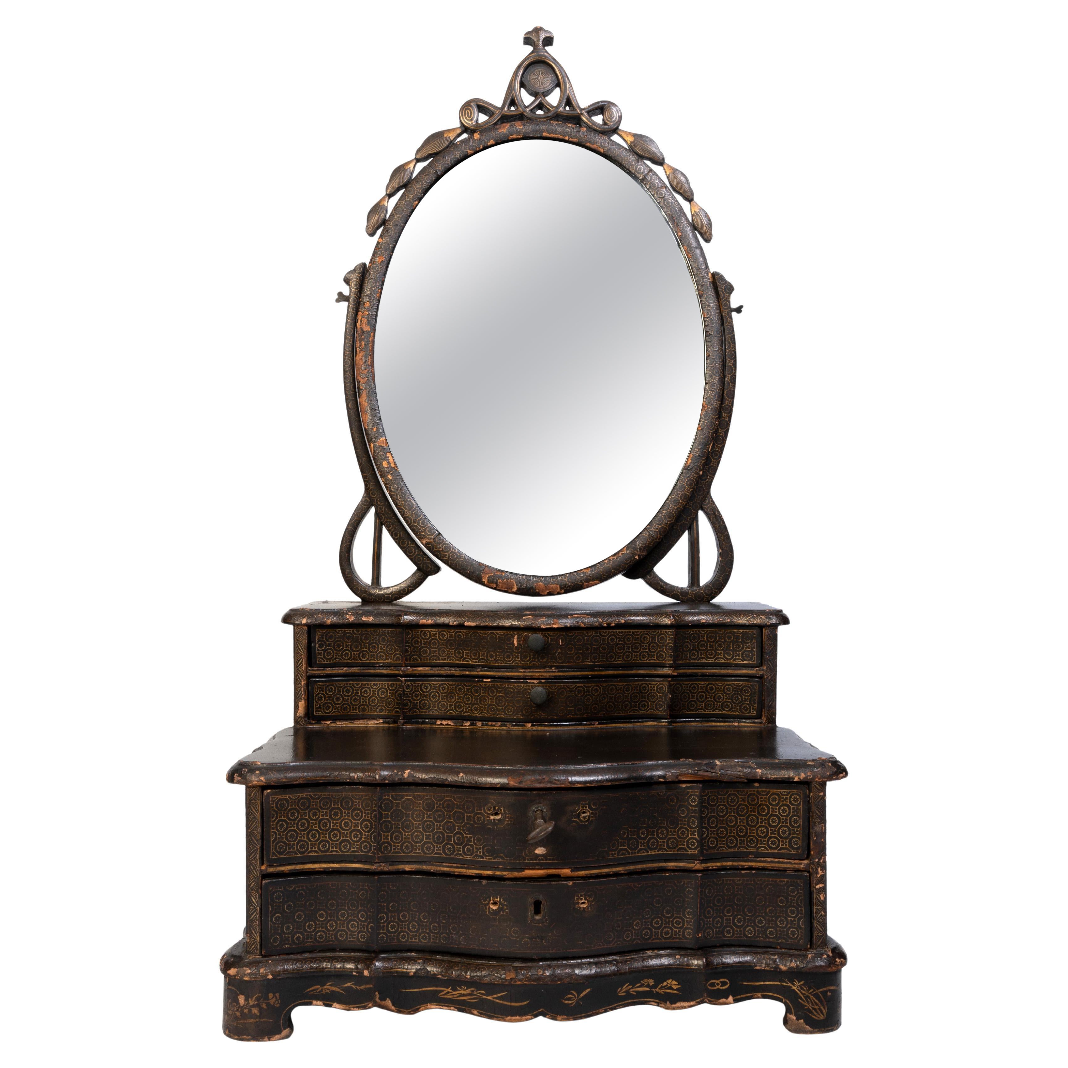Antique Mirror in lacca cinese da esportazione del XIX secolo, Inghilterra C.1830