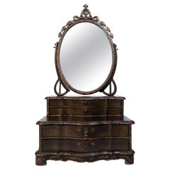Antique 19th Century Chinese Export Lacquer Vanity Mirror, England C.1830