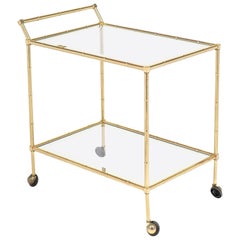 Vintage French Brass Faux Bamboo Bar Cart or Trolley by Maison Baguès