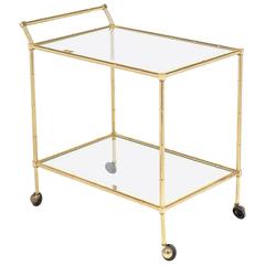 Vintage French Brass Faux Bamboo Bar Cart or Trolley by Maison Baguès 4