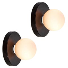Pair of Globe Sconces by Research.Lighting, Black, In Stock