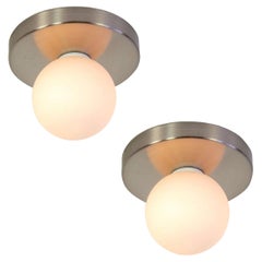 Pair of Globe Flush Mounts by Research.Lighting, Brushed Nickel, In Stock
