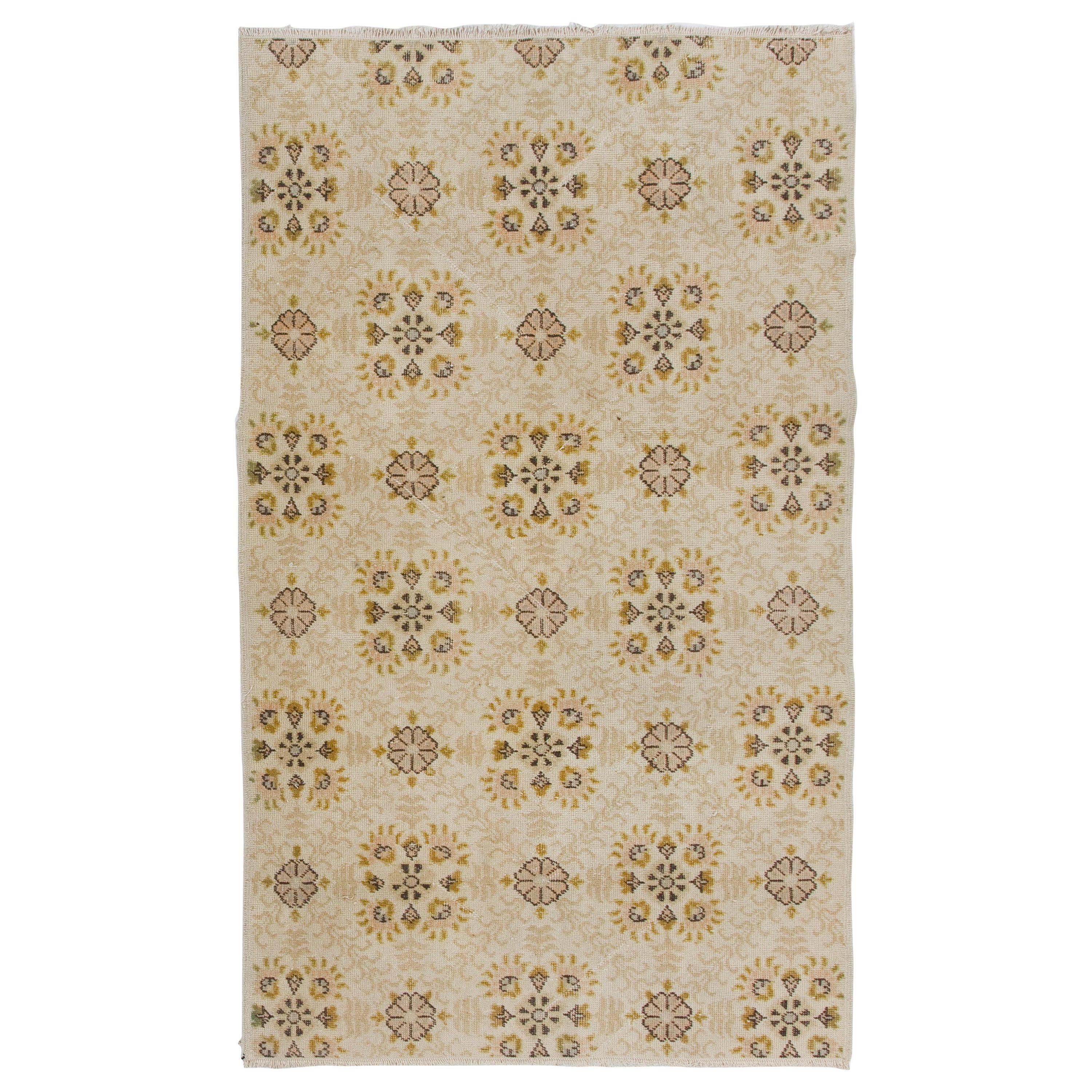 4x7 Ft Vintage Turkish Deco Wool Rug, Handmade Floral Patterned Small Carpet