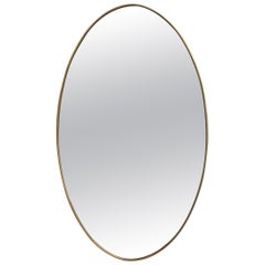 Vintage Mid-Century Italian Oval Wall Mirror with Brass Frame (circa 1960s)