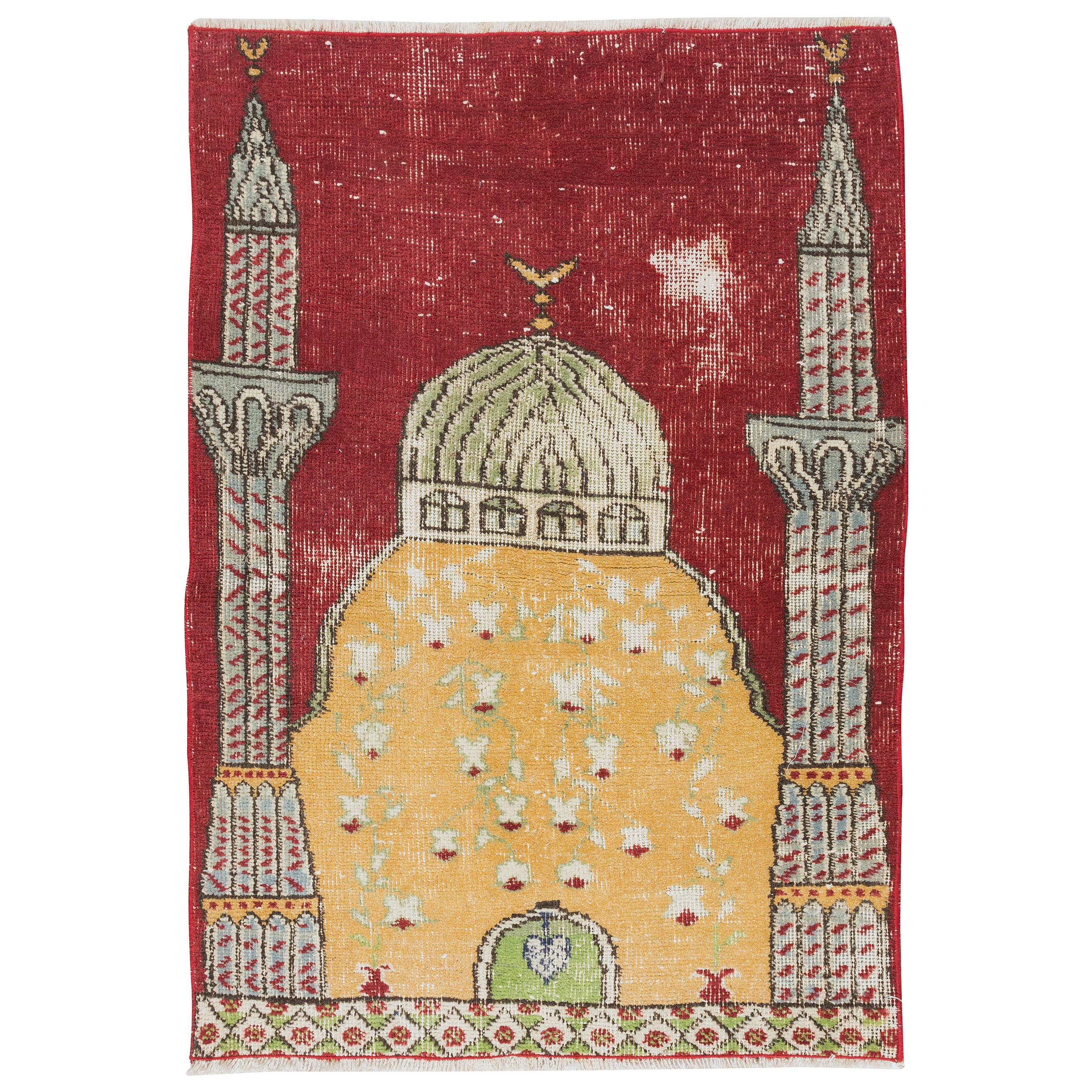 29x43 in Prayer Rug with Mosque Motif, Vintage Handmade Rug, Turkish Prayer Mat For Sale