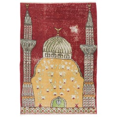 29x43 in Gebetsteppich mit Moschee-Motiv, handgefertigter Vintage-Teppich, türkischer Gebetsteppich