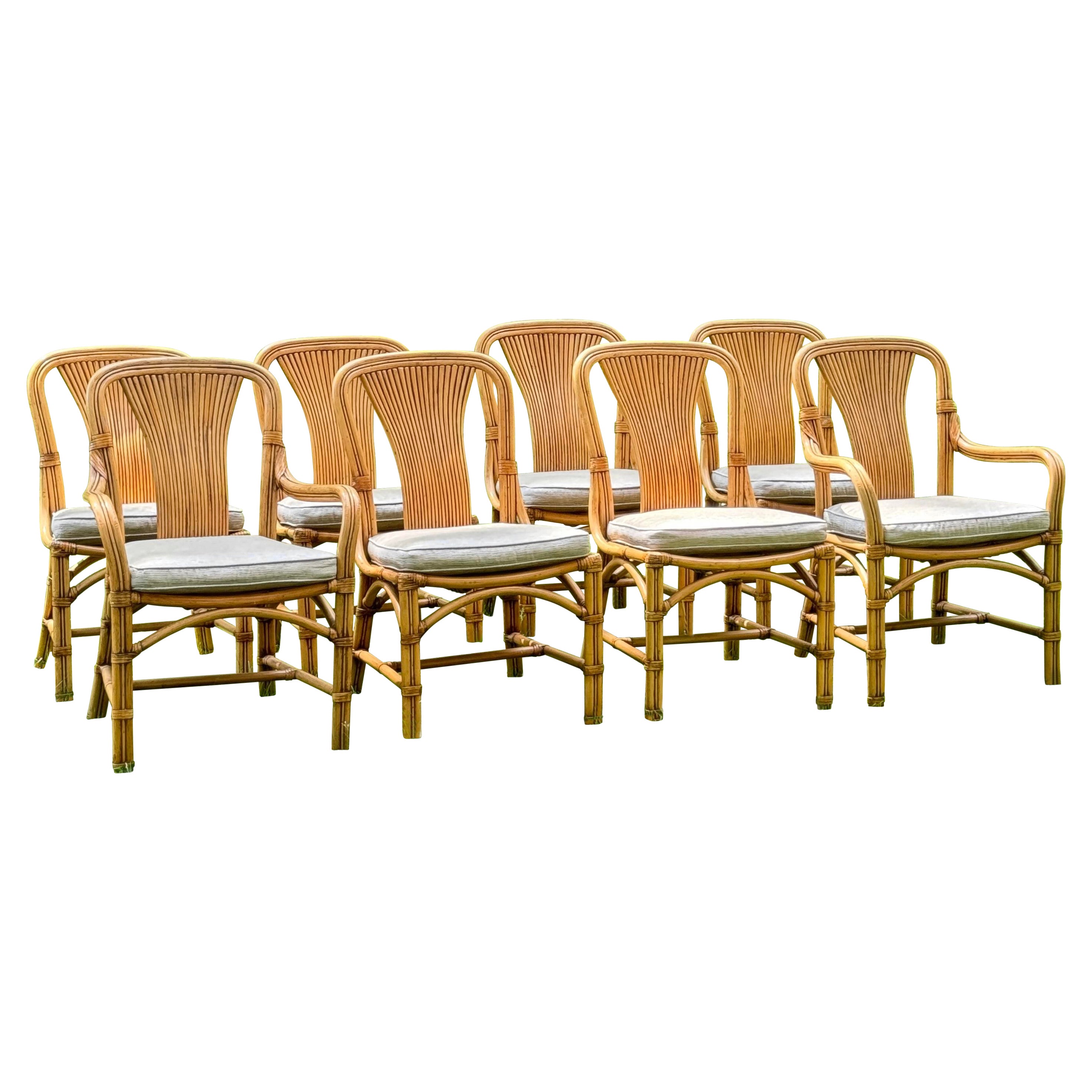 Palm Beach Regency Style Bamboo Dining Chairs With Curved Back - Set of 8 For Sale