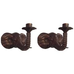 Pair of French Bronze Elephant Wall-Mounted Candlesticks