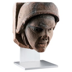 Rare tête en pierre finement sculptée de la Renaissance de Weser