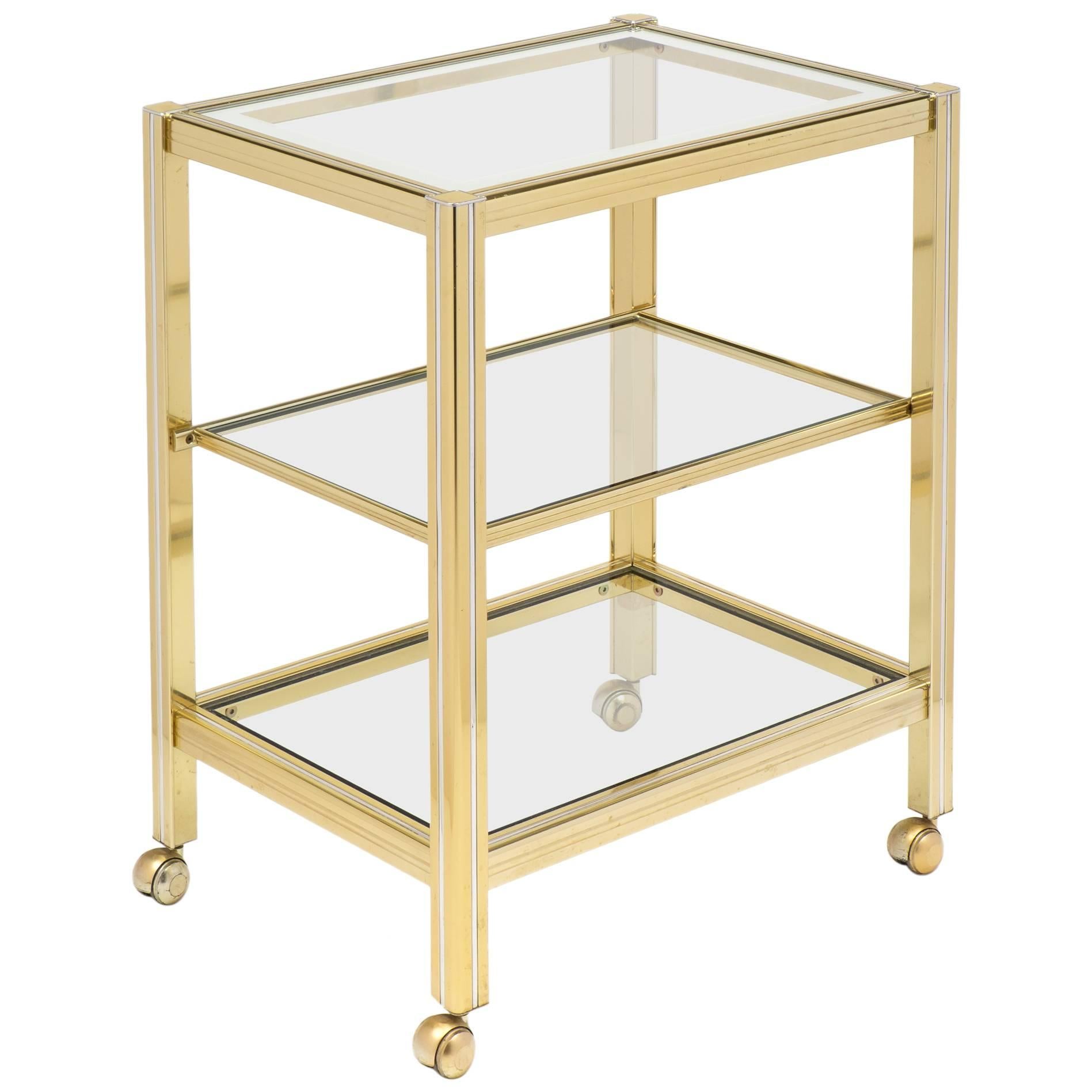 Vintage French Brass and Chrome Side Table or Etagere