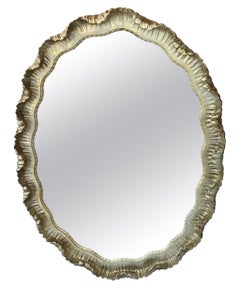 Vintage Venetian Italian Gold Gilt Wood Gesso Scalloped Ruffle Oval Wall Mirror 